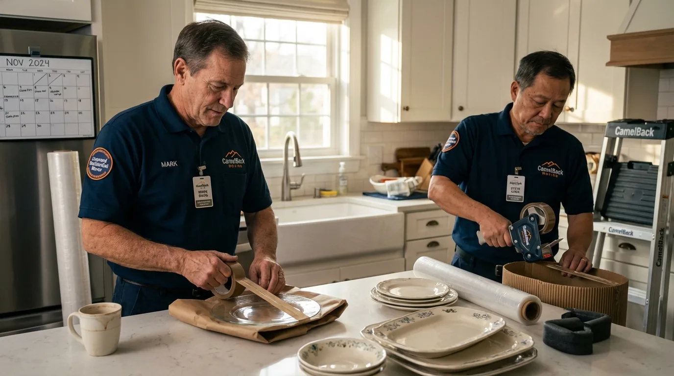 Professional crew packing kitchen dishware in Saint Francis, WI